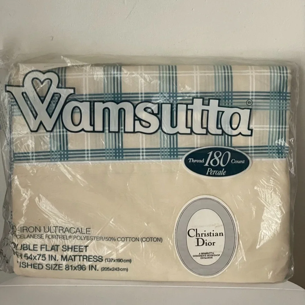 Vintage Christian Dior Wamsutta A'Carreaux Double Flat Sheet NOS USA